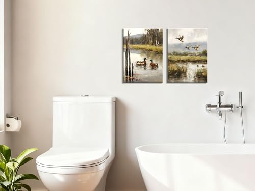 Image of Frimeeme 2 Pcs Vintage Mallard Duck Canvas Wall Art, 12x16 Inches