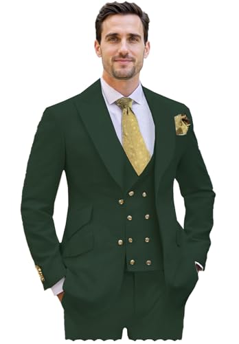 Men's 3 Piece Suit for Men Casual Double Breasted Blazer Jacket Vest Pants Formal Business Wedding Tuxedo