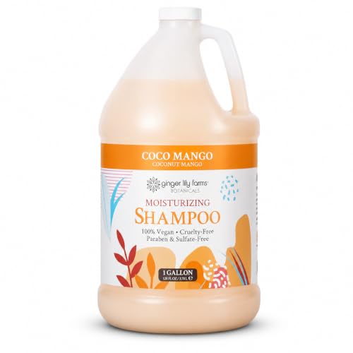 Image of Ginger Lily Farms Botanicals Moisturizing Shampoo for All Hair Types, Coco Mango, 100% Vegan & Cruelty-Free, Coconut Mango Scent, 1 Gallon (128 fl oz) Refill | 100% Vegan & Cruelty-Free | Moisturizing Shampoo for All Hair Types | Refill Size