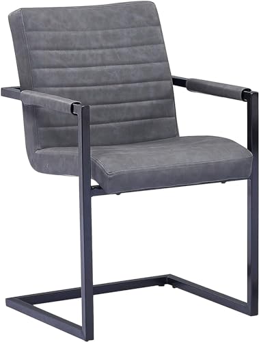 SAM Esszimmerstuhl Parzivo, Kunstlederbezug, Farbe Anthrazit, Armlehnstuhl im Industrial-Stil, pflegeleichter Schwingstuhl mit Eisen-Fuß