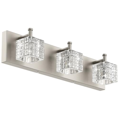 Image of Ralbay Brushed Nickel Bathroom Vanity Light 3 Light Modern Crystal Bathroom Lighting Fixtures Over Mirror