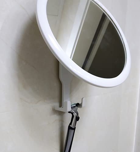 Shower Mirror Fogless For Shaving - With Suction, Razor Holder Shower , Makeup Mirrors , Mirror, Bathroom Accessories, 360 Degree Rotation Holds Razors Men (White) 17 X 7.4 X 18.9Cm #TOP1