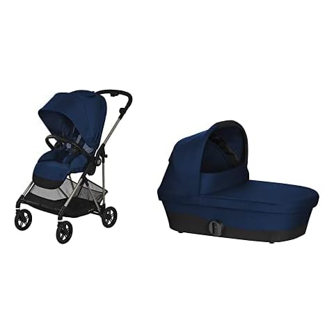 CYBEX Gold Melio Kinderwagen, Ab Geburt bis ca. 3 Jahre , Ultraleicht , Navy Blue + CYBEX Gold Melio Cot Kinderwagenaufsatz Cover