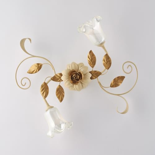 Plafoniera Arte Povera Cesto Avorio E Oro 2 Luci E14