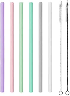 Jagowa 6PCS Silicone Reusable Flexible Straws Colorful Drinking Straws 23cm with Cleaning Brushes BPA Free