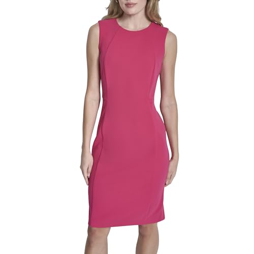 DKNY Women's Sleeveless Jewel Neck Scuba Crepe Sheath Dress Mini Dress, DK Hot Pink, 2