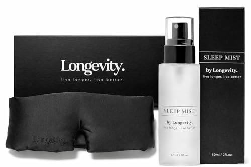 Longevity Sleep Kit Bundle – 100% Mulberry Silk Eye Mask with Silver Ion Infusion & Deep Sleep Mist (60ml) – Blackout Sleep Mask + Natural Pillow Spray with Essential Oils for Restful Sleep
