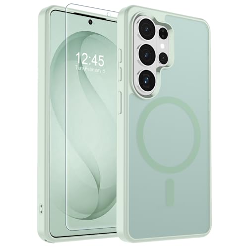 Image of SUPFINE Magnetic for Samsung Galaxy S26 Ultra Case with Screen Protector, (Built-in Magnets) (Military Grade Drop Protection) Slim Translucent Shockproof Phone Case,Light Green