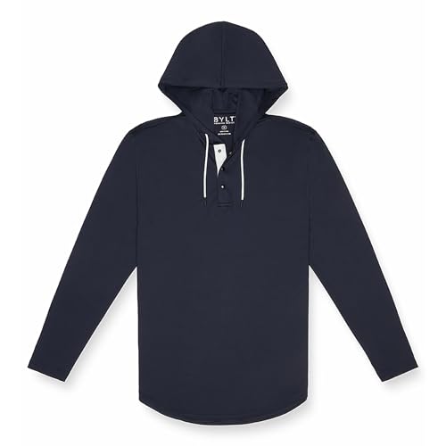 Performance Drop-Cut Circuit Long Sleeve Men's Shirt - Classic Fit, Hoodie with Adjustable Drawcord - Lightweight Polyester & Spandex, Navy, Medium