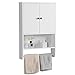 Yaheetech Armadietto/Mobiletto Bagno Sospeso Bianco Cucina Salvaspazio Pensile da Parete con 2 Ante Ripiano Regolabile Asta Porta Asciugamani 73 x 48,5 x 14 cm