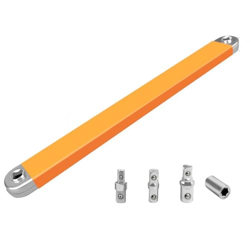 Bolthero Offset Extension Wrench, 15.4" Zero-Degree Chain-Drive Extender, 0.8" Ultra-Thin Profile, 4 Adapters 1/4" 3/8" 1/2" Drive, 53 Ft/Lb Impact Ready For Automotive Tight Space Repai (orange)