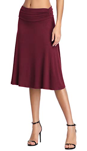 Image of Urban CoCo Women's Ruched High Waist Knee Length Jersey A-Line Stretchy Flared Casual Skirt