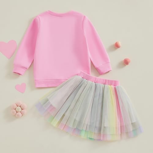Image of Toddler Girl Easter Outfit Cute Bunny Letter Embroidery Sweatshirt Party Tutu Tulle Skirt Kids Spring Clothes