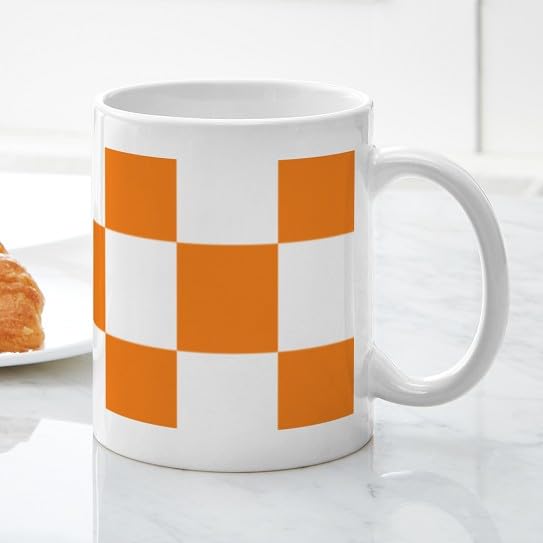 Taza de cerámica 11 oz con patrón a cuadros naranja miniatura 4