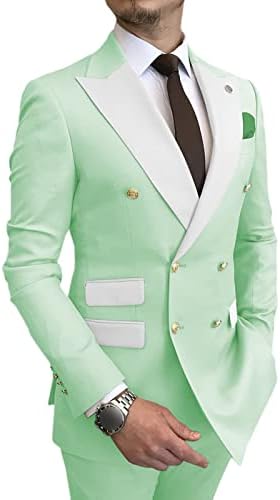 Men Suit Two Piece Slim Fit Profession Dress Single Breasted 2 Buttons Sport Casual Blazer Party Prom Lightweight Sets (Light Green,X-Small,5,OZ)