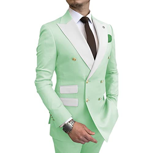 Men Suit Two Piece Slim Fit Profession Dress Single Breasted 2 Buttons Sport Casual Blazer Party Prom Lightweight Sets (Light Green,X-Small,5,Oz) #TOP12