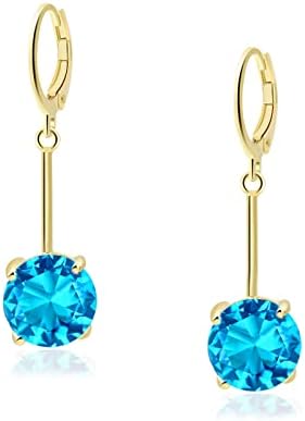 VONSSY Gemstone Drop Dangle Earrings | Stylish 18k Platinum/Gold Plated Leverback Crystal Hanging Dangly Ruby Sapphire Emerald Earrings | Vintage Silver Jewelry Gift for Mother Daughter Wife