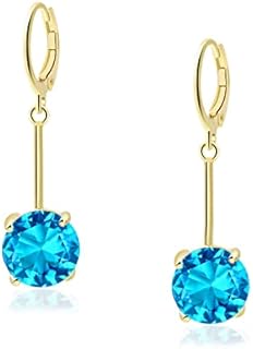 VONSSY Gemstone Drop Dangle Earrings | Stylish 18k Platinum/Gold Plated Leverback Crystal Hanging Dangly Ruby Sapphire Emerald Earrings | Vintage Silver Jewelry Gift for Mother Daughter Wife