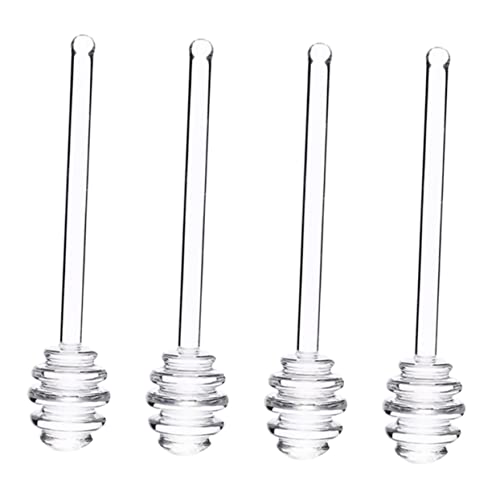 Cabilock 4pcs Honey Stirrer Honey Spoon Rod Honey Dipper Sticks Mini Honey Spoon Syrups for Coffee Drinks Honey Syrup Dippers Honey Jar Cocktail Stirrers Jam Transparent Glass re-usable