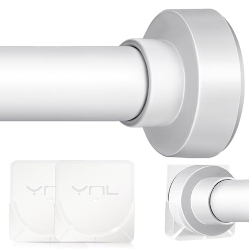 Tension Curtain Rod 36-120In(3-10Ft) with 2 Rod Holders, No Drilling Never Rust Long Shower Curtain Rod, Adjustable Spring Curtain Rod for Large Window or Outdoor Patio, Stainless steel, White