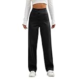 Generic High Waisted Business Casual Pants for Women Wide Leg Long Trousers Women's Straight Leg Pants Fahion 2024 High Waisted Button Down Stretchy Work Trousers with Pockets, X-Large, 0-black