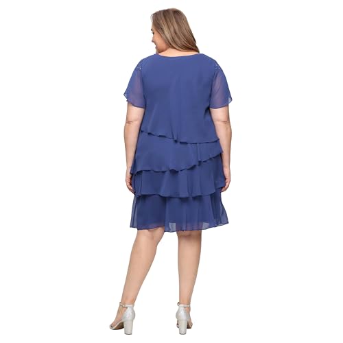 Image of S.L. Fashions Women's V-Neck Chiffon Cocktail Dress with Beaded Shoulders and Asymmetrical Tiers (Petite and Regular Sizes)
