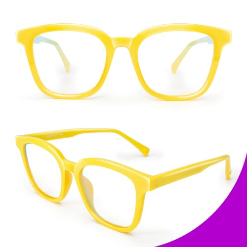 Image of VISOONE Square TR90 Lightweight Anti Glare UV400 Gaming Computer Glasses | 99% Digital Screen Filter Non-Prescription Clear Lens Oversized Frame Trendy Fashion Blue Light Blocking Women Men NOE