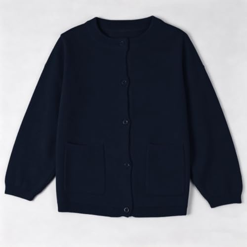 Girls Cardigan Sweater Kids Button Up Knit Crewneck Sweaters Navy 7-8 T - image 3