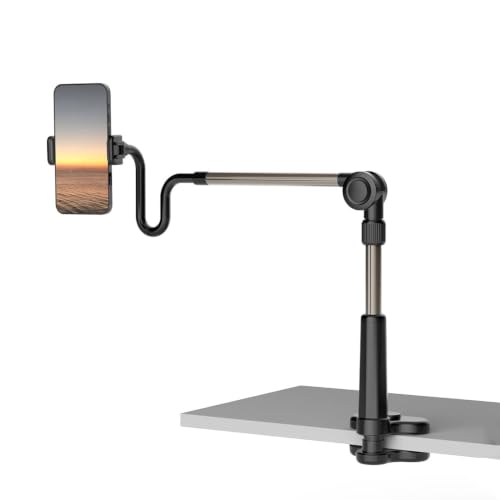 Image of GIFTMAX 100cm Adjustable Desk Phone Stand with 360 Rotation, Flexible Gooseneck Mobile Holder for 4-6.5 Inch Smartphones, Clamp Mount for Recording & Live Streaming (L-365 Desk Phone Stand)