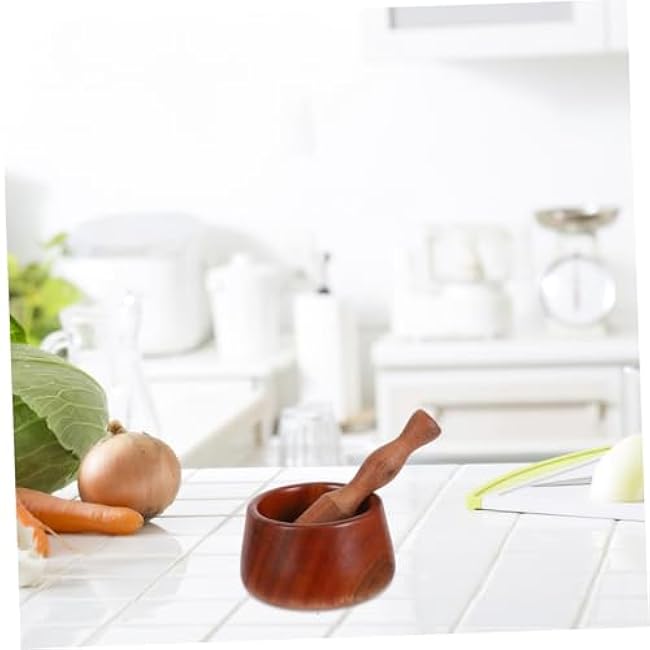 PRETYZOOM Wooden Garlic Crusher Set with Pestle Manual Garlic Mashing Bowl Kitchen Gadget for Spices and Seasoning for Home Cooking