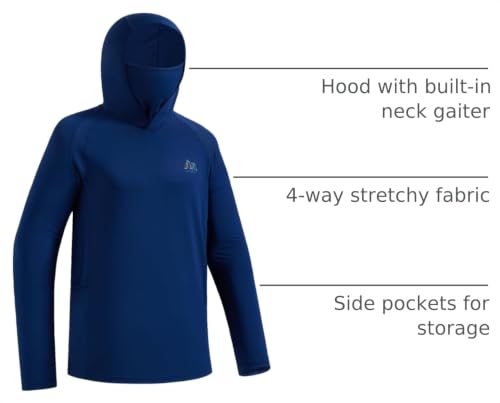 Image of Men's UPF 50+ Hoodie Shirt with Mask Long Sleeve Permanent UV Sun Protection Neck Gaiter Performance T for Outdoor