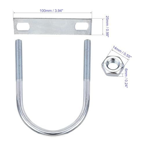 MACHSWON Round U-Bolt,2 Set Zinc Plated Alloy Steel M8 U Bolts 63mm(2.5") Inner Width 110mm Length with Nuts and Frame Plate for Automobiles Boat Trailer - Image 3