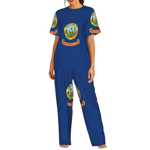 Pyjama court femme imprimé Idaho vêtements de nuit d'été légers