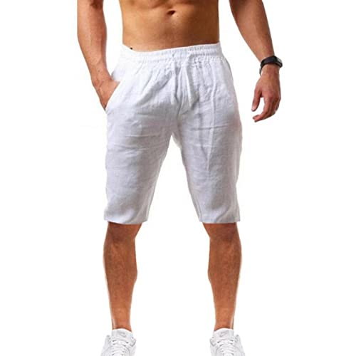 DELAIESI Leinenhose Herren Kurz Grün Jogginghose Herren Formell Sommerhose Herren Leicht Leinen Pyjamahose Herren Kurz Outdoorhose Herren Zip Off Schlaghose...