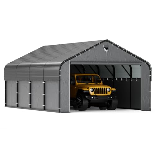 Image of 12x20 Heavy‑Duty Metal Carport with Removable Sidewalls, All‑Weather Car Canopy, Snow & Wind Resistant, for Cars, Trucks, Boats and Outdoor Storage