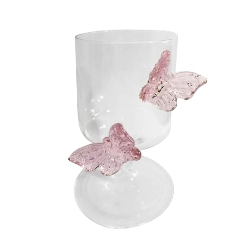 Wnvivi Verre à Vin Papillon, Gobelet en Verre Borosilicate avec Papillon, Tasses en Verre à Pied, Verrerie pour Vin Rouge, Cocktail, Yaourt, Dessert (verre ordinaire)