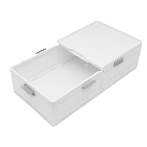 Boîte de rangement sous le lit avec roulettes - Design empilable - En plastique - Avec couvercle plat - Blanc