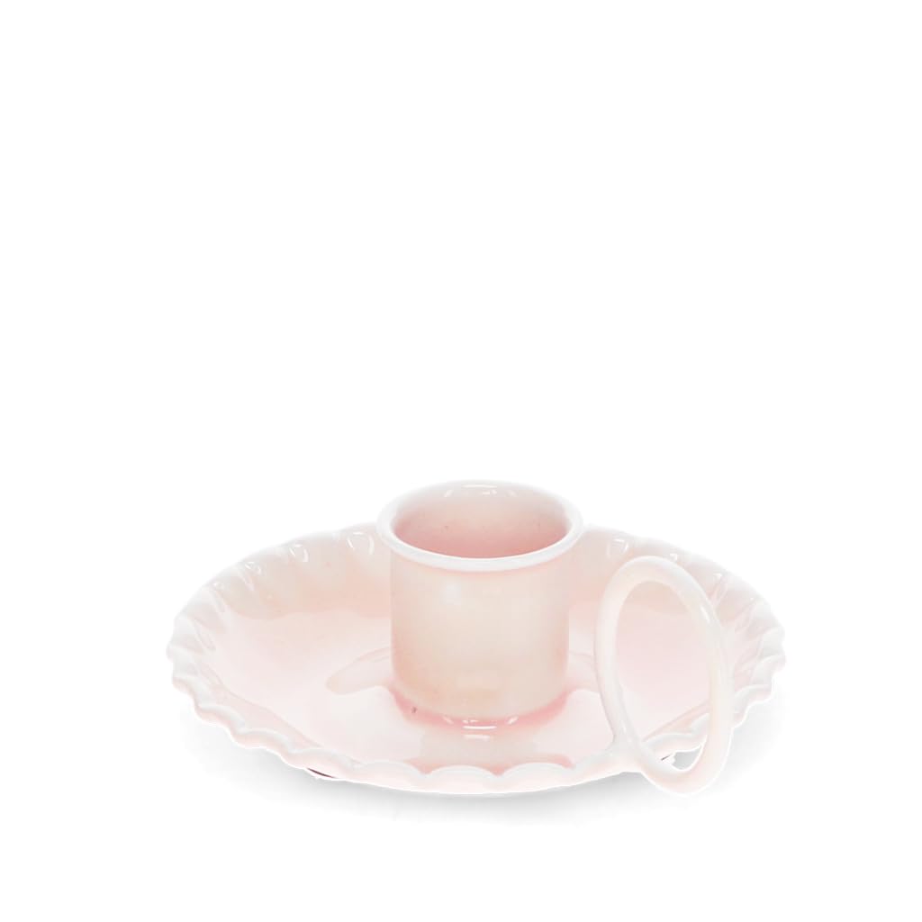 Rex London Pink Enamel Chamberstick Candle Holder, Vintage Table Decorations, Tea Light Stand, Small Plate, Dining Decor Dish, Elegant Metal Support, Retro Style Lighting Accessory, Rose Colored Metal.