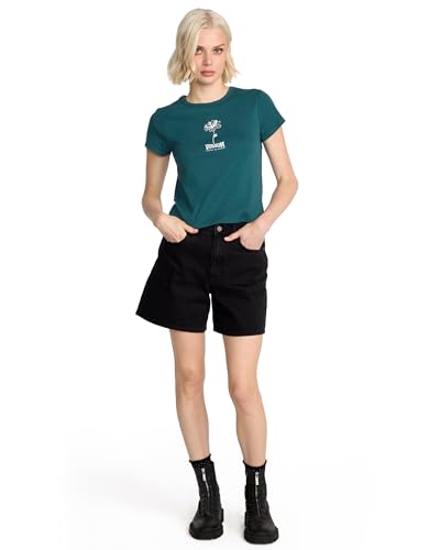 Image of Volcom Women's Have a Clue Short Sleeve Tee - Fitted T-Shirt with Striped Neck Taping