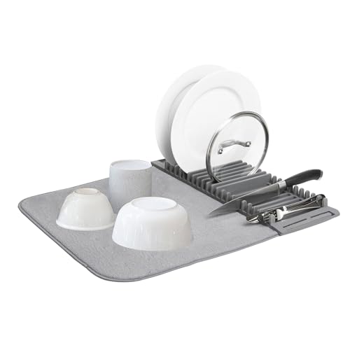Escurreplatos con alfombrilla de microfibra para escurreplatos plegable, escurridor de platos, estera de secado de platos, cubertería y ollas, 59 x 43 x 4 cm