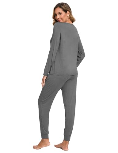 Image of GYS Bamboo Viscose Sleep Sets for Women Long Sleeve Crew Neck Pajama Sets with Pockets