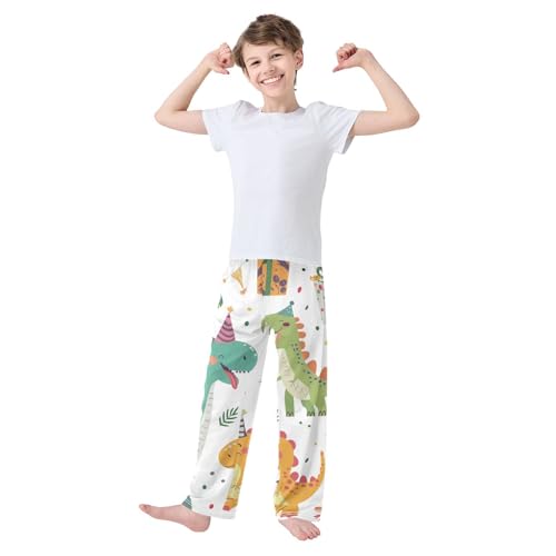 ZZXXB Birthday Dinosaur Print Boys Long Pants Soft Trousers Elastic Waist Kids Lounge Bottoms with Pockets S-XL3