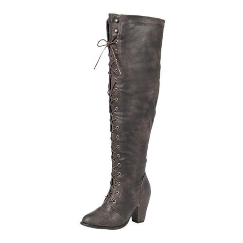 Forever Camila-48 Womens Chunky Heel Lace Up Over The Knee High Riding Boots,Brown Pu, 10