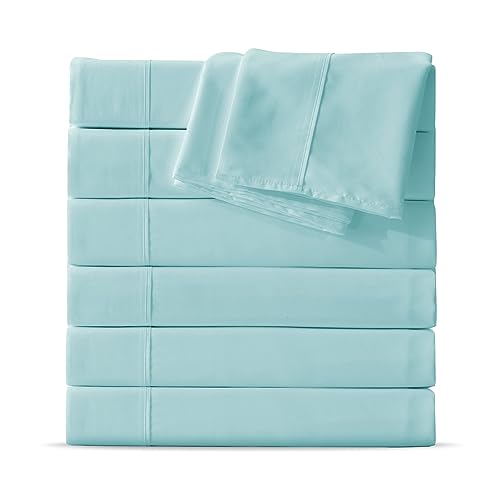 Maple&Stone Twin Flat Sheet 6 Pack,Premium Soft & Breathable,Brushed Microfiber Fabric,Anti-Shrinkage & Non-Fading,Bulk Flat Sheets Only Twin Size(Light Blue)