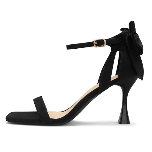 Carcuume Women's Square Toe Heels Bow Tie Ankle Strap Heel Sandals Open Toe Wedding Shoes3