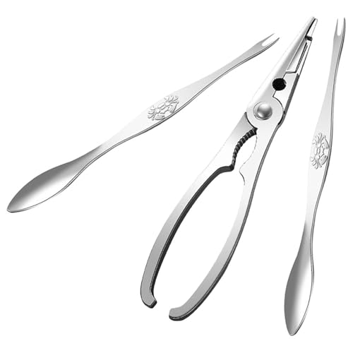 HOODANCOS Juego de Herramientas Tenedores y Pinzas para Abrir Mariscos de Acero Inoxidable Ergonómicas Diseño Práctico y Antideslizante para Comer Cangrejos en Casa
