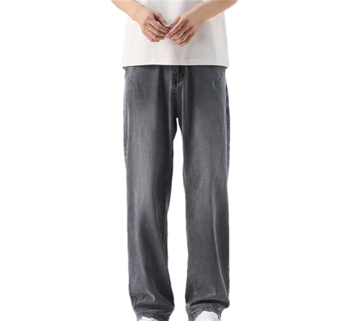 Men's Thin Soft Jeans, Mid-Rise Straight Casual Wide-Leg Pants Zipper Street Jeans