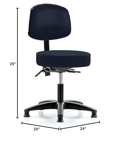 Image of Perch Stationary Height Adjustable Doctor's Stool with Back | Desk Height 18.5-24 inch | Imperial Blue Vinyl