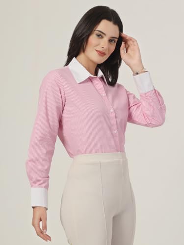 Image of Style Quotient Women Stripe Polycotton Regular Fit Colorblock Formal Shirt