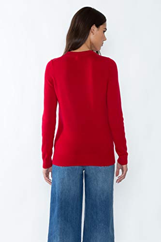 Image of JENNIE LIU Women's 100% Pure Cashmere Crew Neck Sweater, Tight Knit Cozy Soft Hand Washable Long Sleeve Pullover